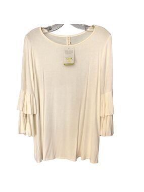 MTS Cream Bamboo Blouse Large Ruffle Sleeves UV Protection Moisture-Wicking
